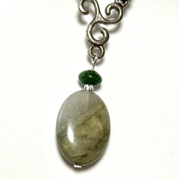 Natural Dark Green Jasper Lariat Cord Necklace, Genuine Gemstone Necklace - Picture 1 of 11